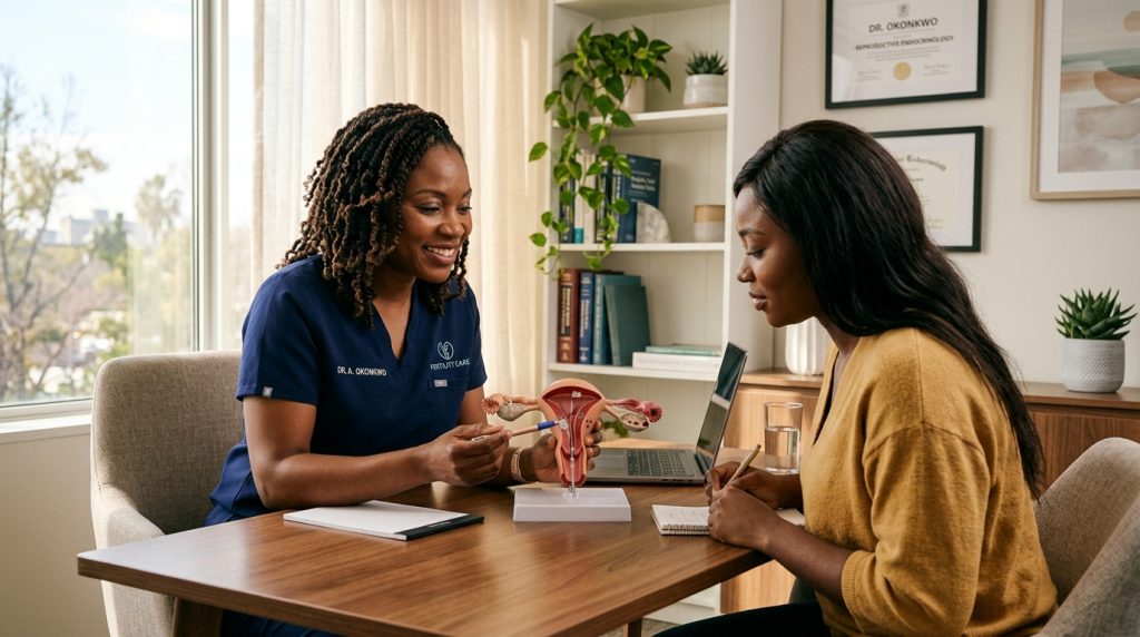 ty specialist explaining IUI treatment to a patient