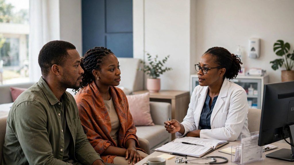 Nigerian couple discussing fertility treatment with a specialist